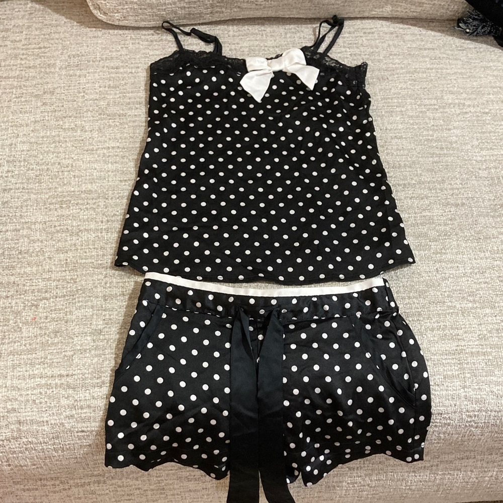 Etam Elegant Black and White Polka Dot Pajama Set NEW